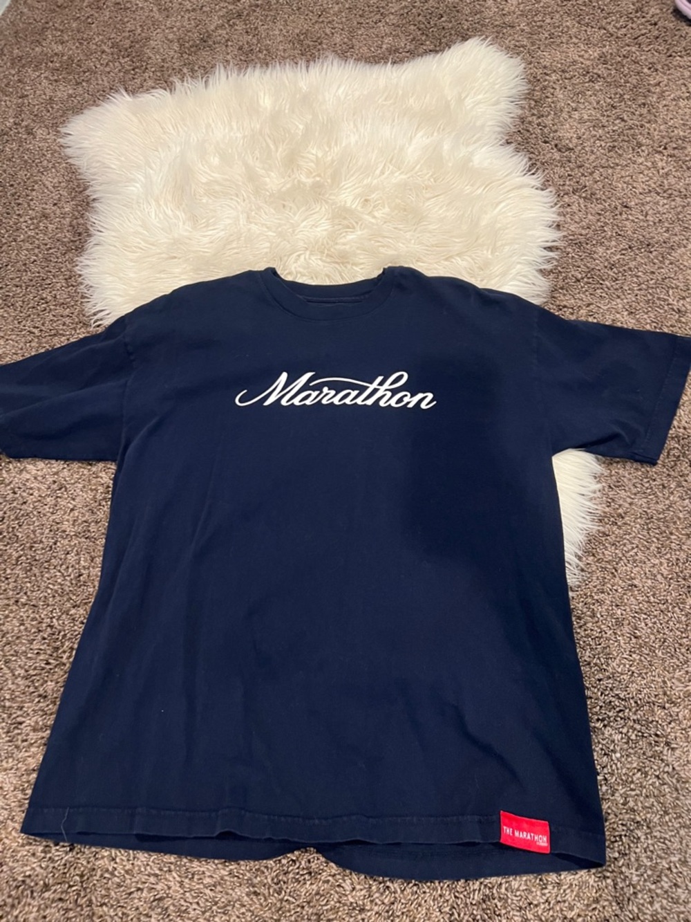 The Marathon Clothing Navy Script Logo Tee